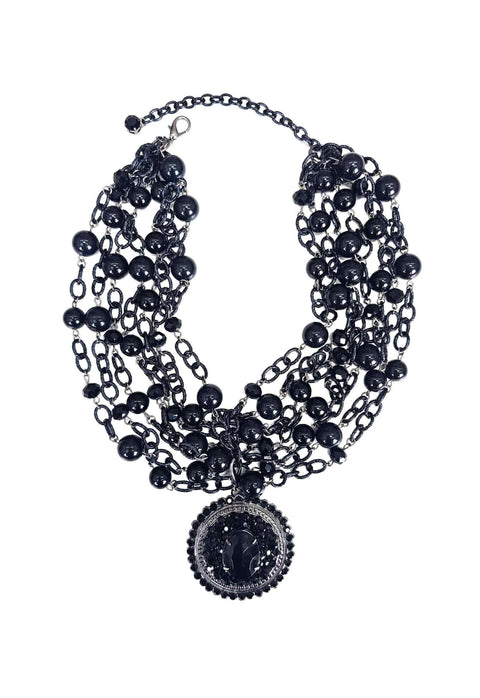 Colar Momentos black com pedras e pingente preto