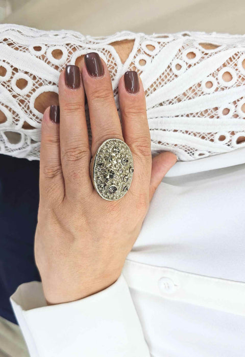 Anel Absoluto com pedras black diamond banhado no prata