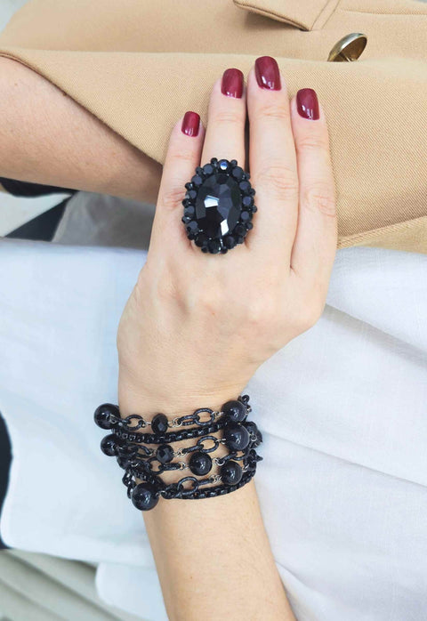 Pulseira Momentos black com pedras e elos pretos