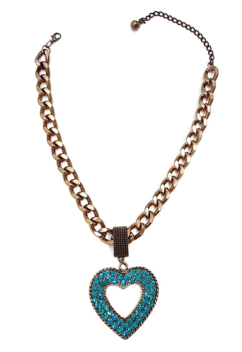 Maxi colar de coração Isla no banho vintage com pedras blue zircon