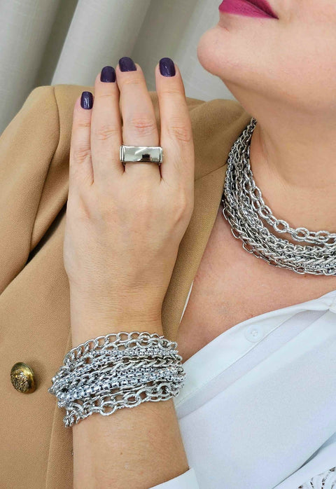 Pulseira Constantine silver com mix de correntes pratas