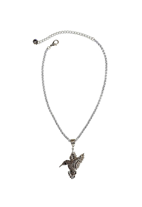 Colar beija flor prata com veneziana e strass black diamond cristal e hematite