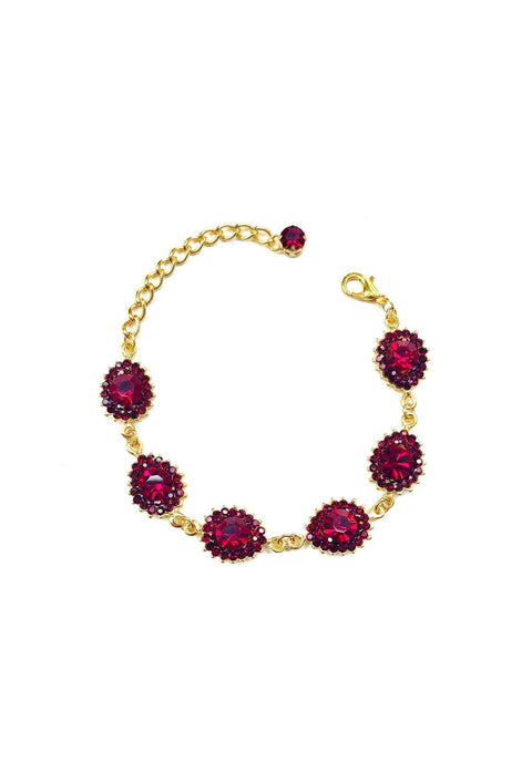 Pulseira Rubi Glam dourada com pedras vermelhas
