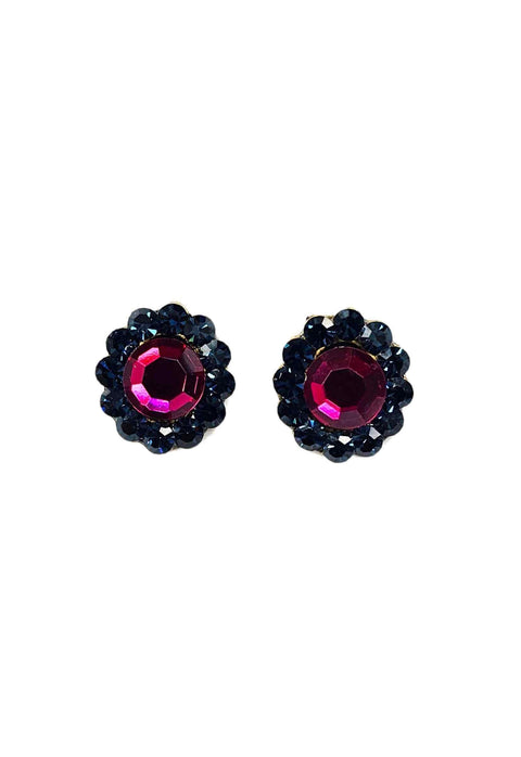 Brinco Nerina oval pequeno com pedras montana e fucsia
