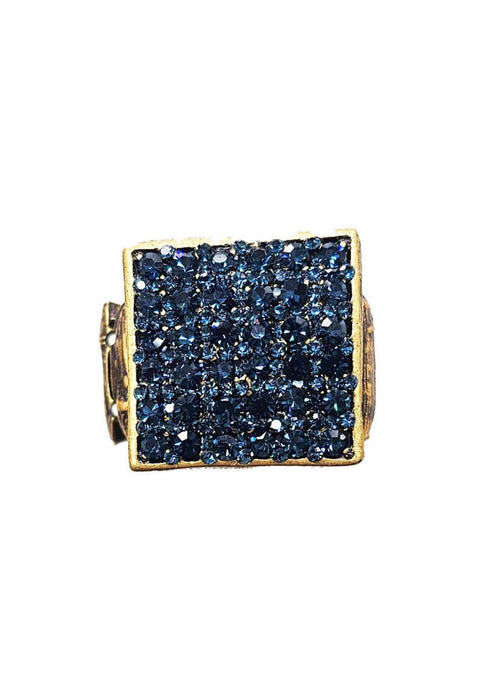Anel Sanui quadrado azul banhado no ouro velho