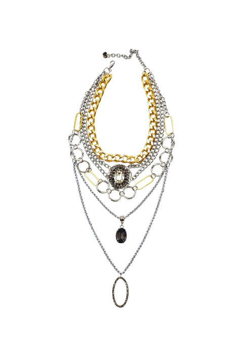 Colar Sanui prata e dourado com elos e pingente black diamond