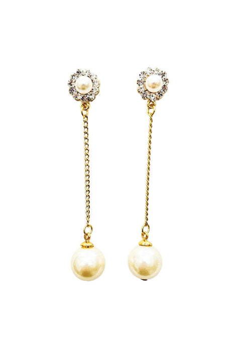 Brinco Poesia gold com corrente dourada e pérolas