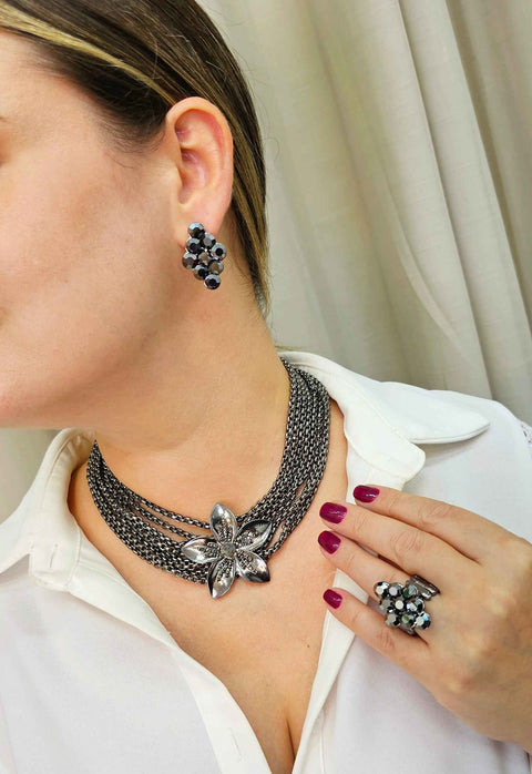Colar Estilo de correntes veneziana e pingente de flor hematite