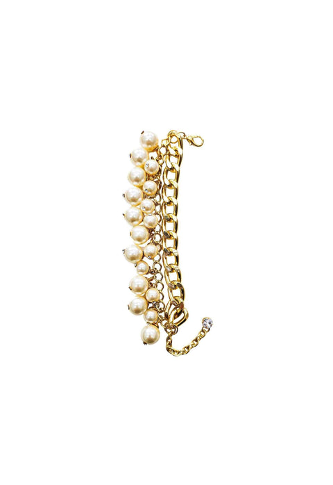 Pulseira Poesia gold de perolas com correntes banhadas no dourado