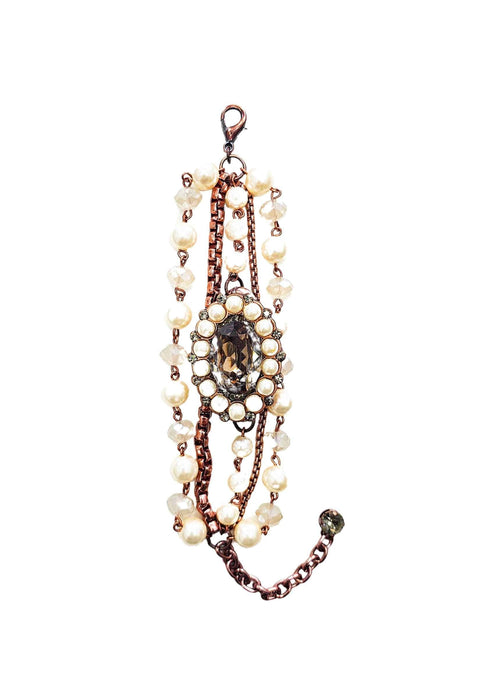 Pulseira Milena de perolas com pingente black diamond banhado no vintage