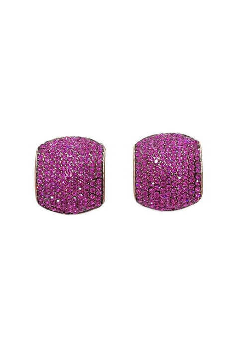Brinco Audrey com pedras fucsia banhado no vintage