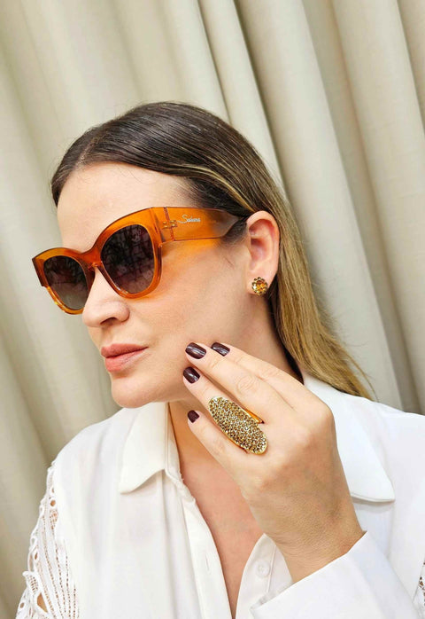 Óculos de Sol Maria Eduarda de acetato caramelo com lentes de proteção uv
