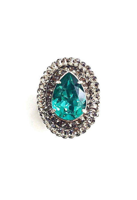 Anel Distinção prata oval com pedra verde e black diamond