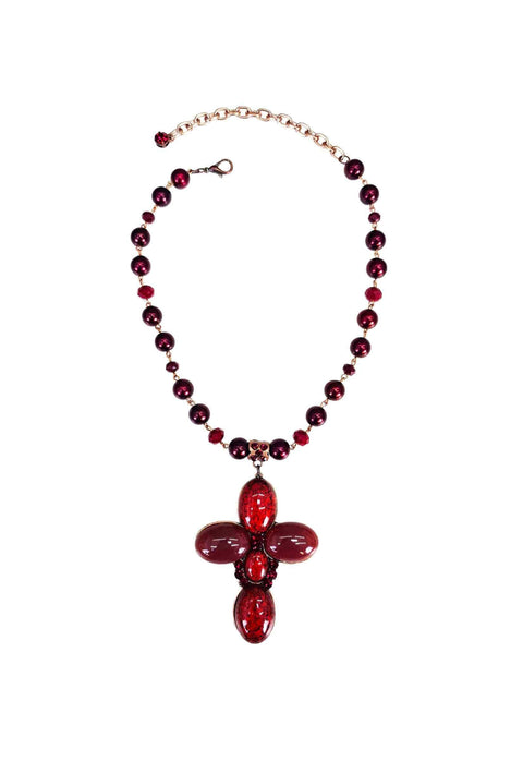 Colar Santo Luxo de crucifixo com pedras vermelhas banhado no vintage