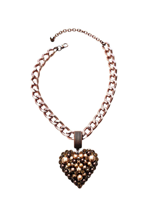 Colar Cleo vintage com pingente de coração de perolas e strass