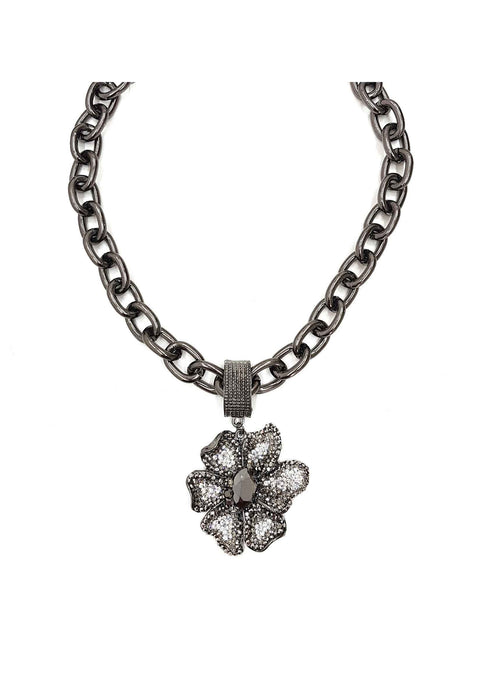 Maxi colar Anne com pingnete de flor e elos onix