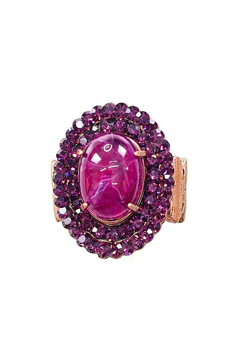 Anel Especial oval com pedras ametista banhado no vintage