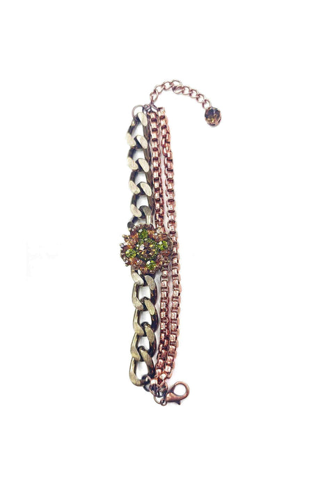 Pulseira Intuição de com pedras verdes banhado no vintage e ouro velho