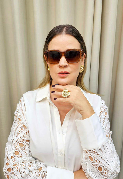 Óculos de Sol Fabiana de acetato marrom com lentes de proteção uv