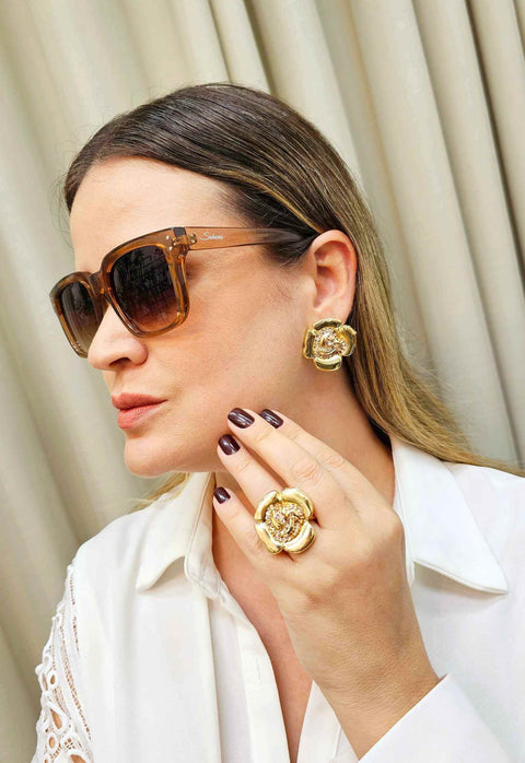 Óculos de Sol Fabiana de acetato marrom com lentes de proteção uv