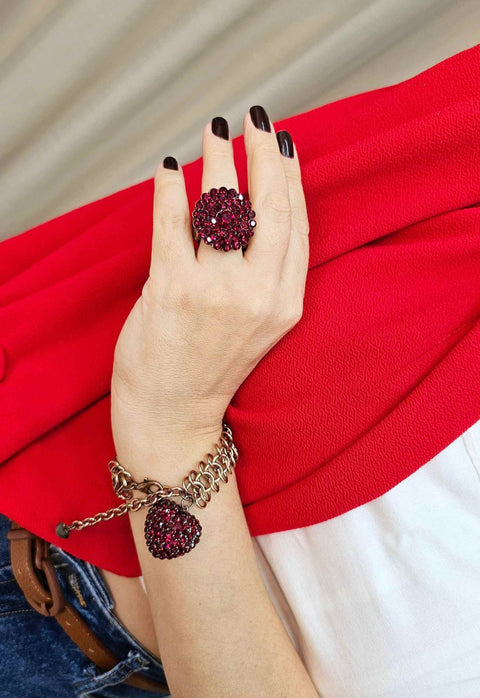 Pulseira Filipa de coração vermelho e elos vintages