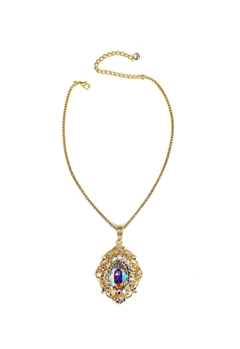 Colar Raridade Gold com pingente de strass boreal e veneziana dourado