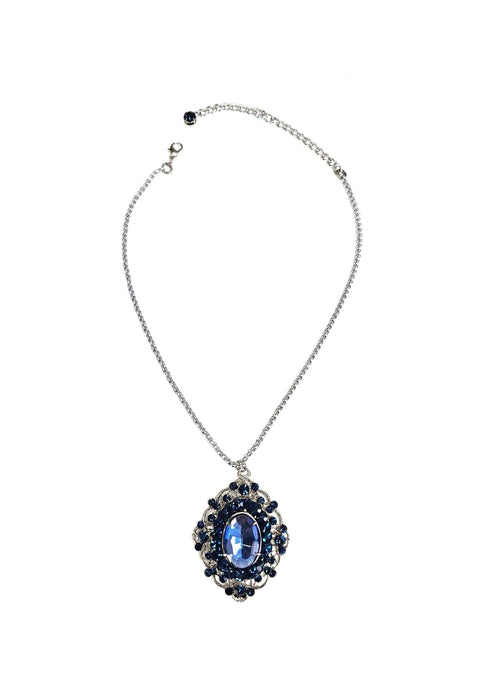 Colar Raridade silver com pingente de strass azul e veneziana prata