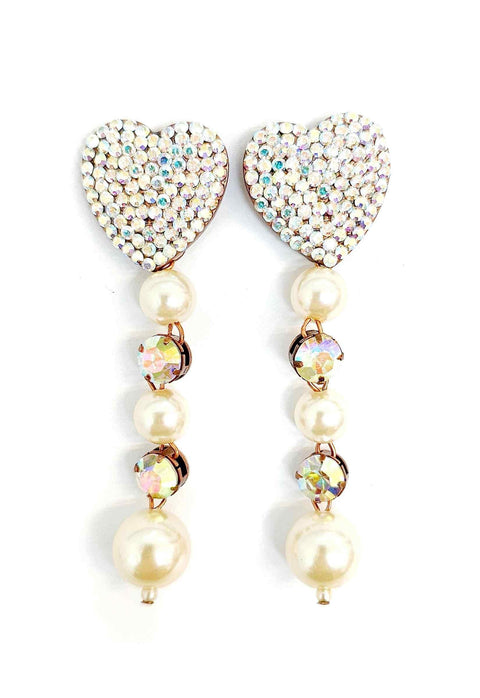Brinco Cordelia de coraçao com perolas e strass boreal