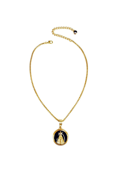 Colar com pingente de Nossa Senhora Aparecida com esmaltação preta