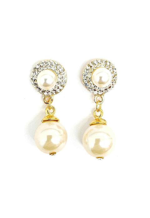 Brinco Astrid classic de perolas e cristal banhado no dourado