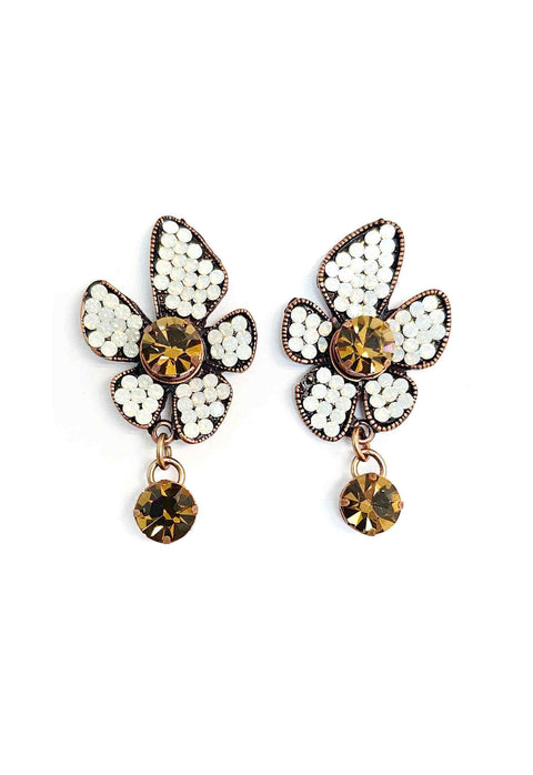 Brinco de flor Fabir com strass opal banhado no vintage