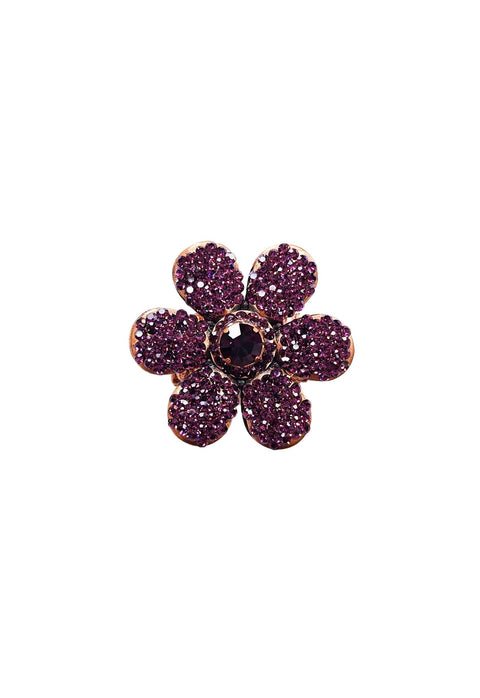 Anel Avelina de flor com strass ametista banhado no vintage