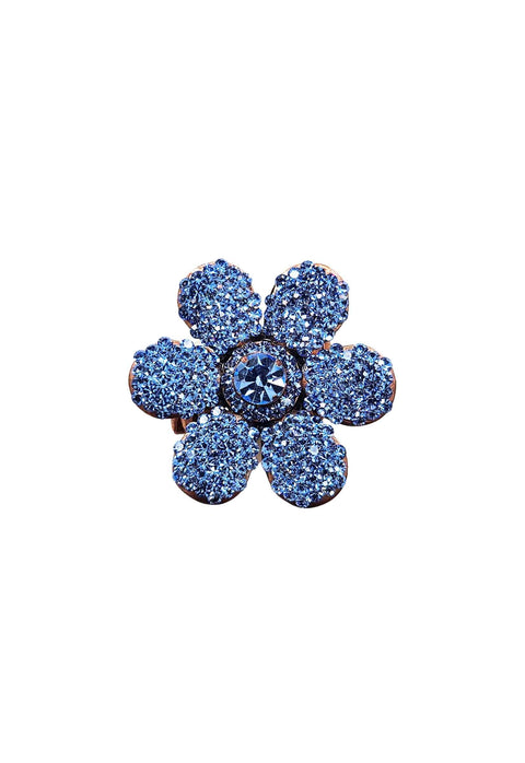 Anel Avelina jeans de flor com strass azuis banhado no vintage
