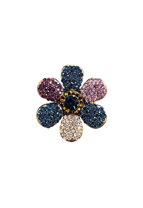 Anel Liz colors com pingente de flor colorida banhado no ouro velho