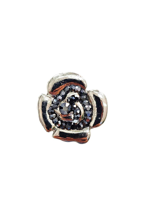 Anel Aletéia de flor prata com strass hematite