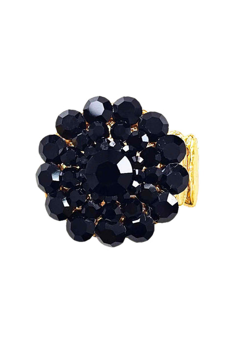 Anel Gerusa Gold com pedras pretas banhado no dourado