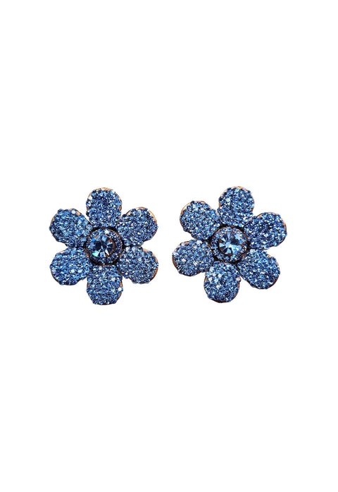 Brinco Avelina jeans de flor com strass azuis banhado no vintage