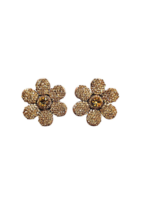 Brinco Avelina marrom de flor com strass light colorado topaz banhado no vintage