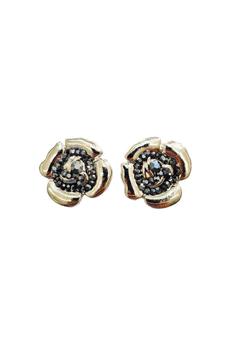 Brinco Aletéia de flor prata com strass hematite