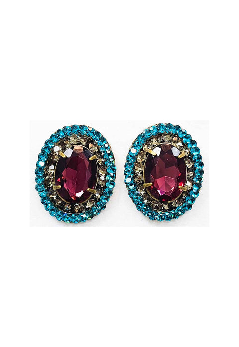 Brinco Sublime oval com pedras ametista, blue zircon e black diamond banhado no ouro velho