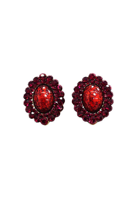 Brinco Doha Red oval com pedras vermelhas banhado no ouro velho