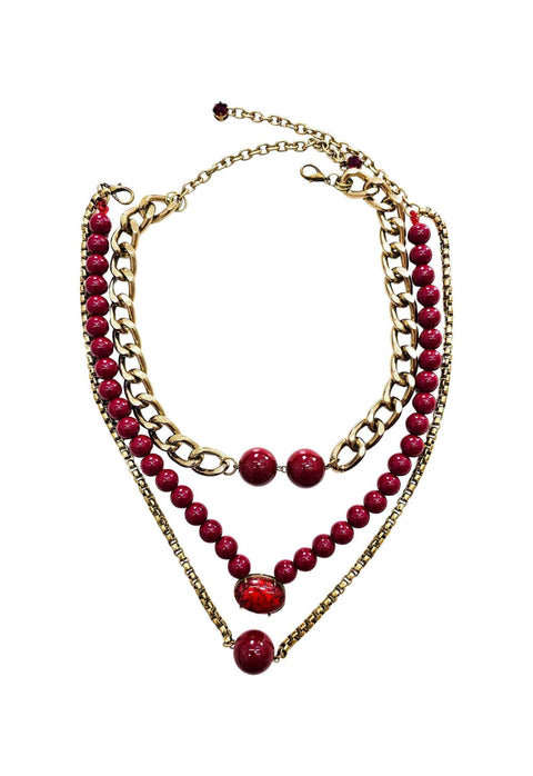 Colar Doha Red de bolas vermelhas e correntes ouro velho