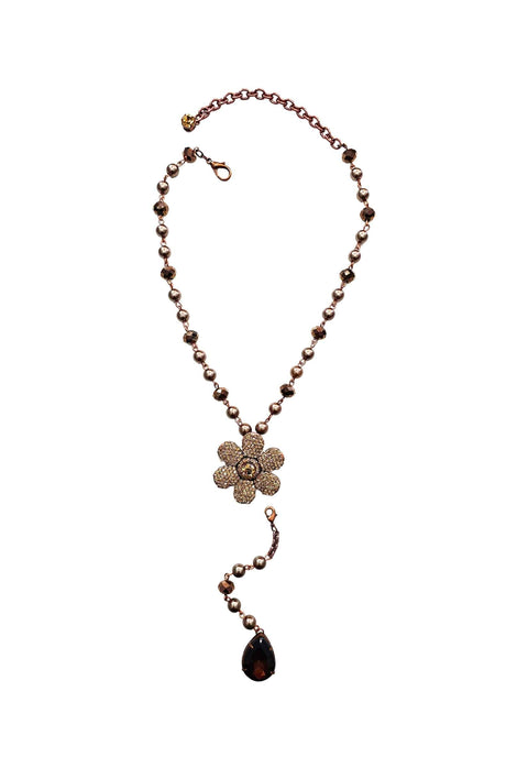 Colar Avelina Marrom com pingente de flor e pedras na cor light colorado topaz banhado no vintage