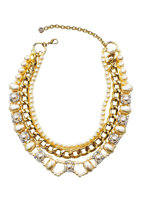 Maxi Colar Ícone de perolas com elos dourado glamour