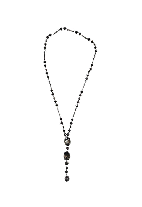 Colar Carisma estilo longuinho com pedras black diamond e hematite banhado no grafite