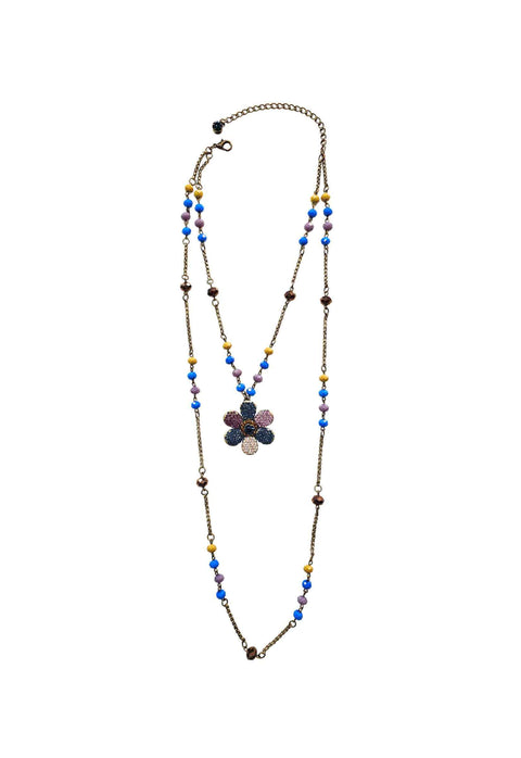 Colar Odisseia mix com pingente de flor e pedras coloridas banhado no ouro velho