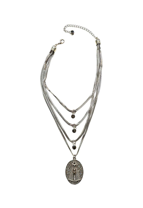 Colar Angelina de elos prata com pingente de Nossa Senhora Aparecida com strass black diamond