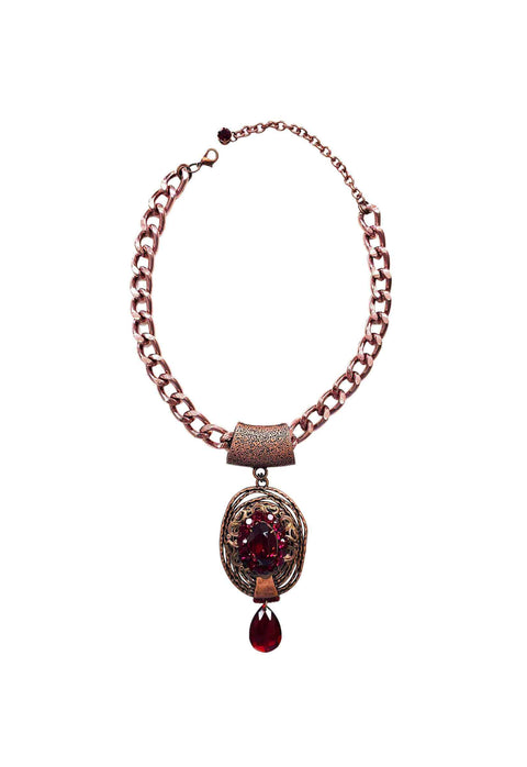 Colar Isadora com pingente vintage de pedras vermelhas