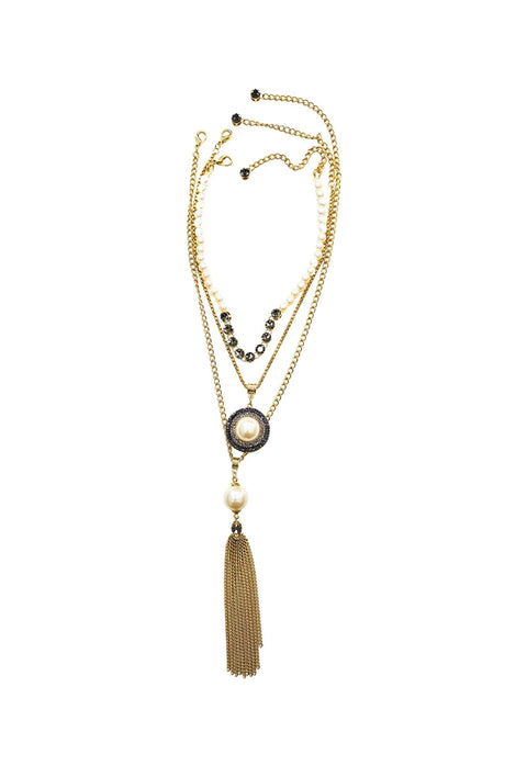 Colar Sucesso gold com perolas e strass black diamond e hematite