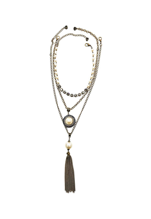 Colar Sucesso ouro velho com perolas e pedras black diamond